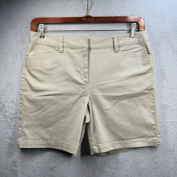 Lands' End Khaki Shorts Womens Size 12 Mid Rise Chino Casual Everyday - Picture 1 of 8